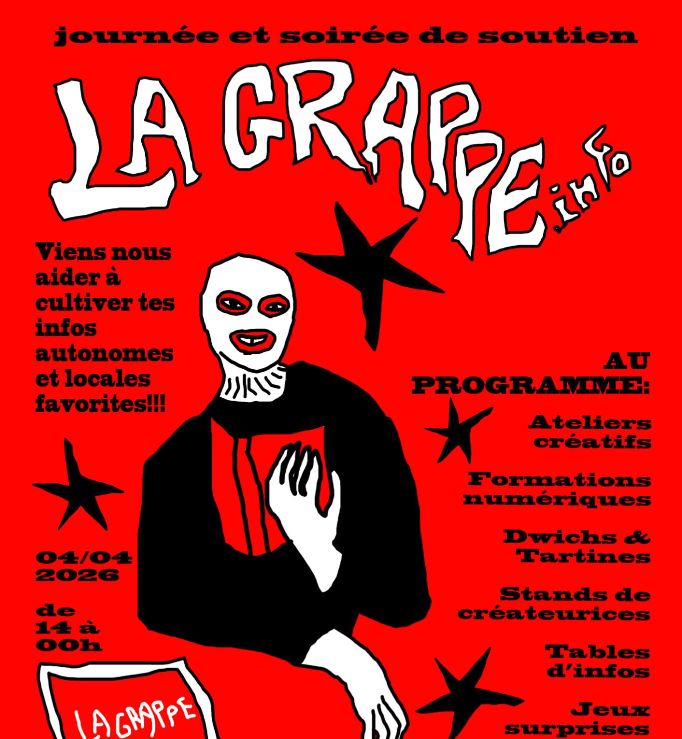 Journée et soirée de soutien à La Grappe ! Journée et soirée de soutien à La Grappe !